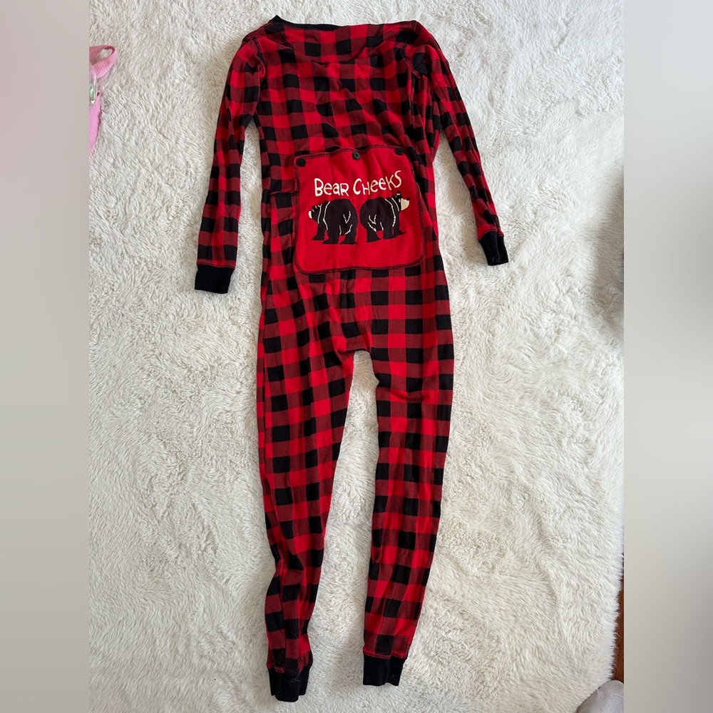 Lazy One bear cheeks kids size 12 black and red winter holiday onsie pajamas